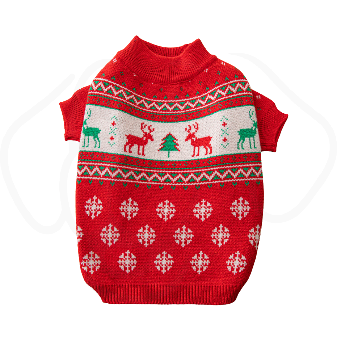 Christmas Tree & Reindeer Dog Sweater – Cozy Knitted Holiday Pet Outfit