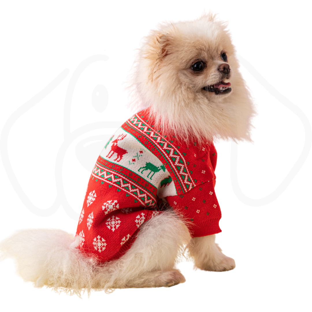 Christmas Tree & Reindeer Dog Sweater – Cozy Knitted Holiday Pet Outfit