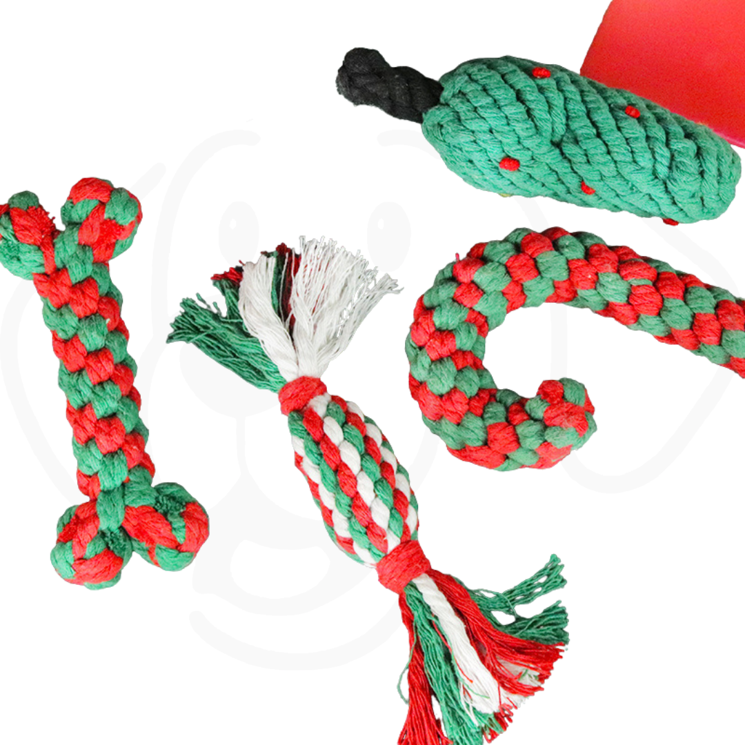 Christmas Pet Cotton Rope Cane Toy Set – Bite-Resistant Molar Rope Toys for Small & Medium Dogs