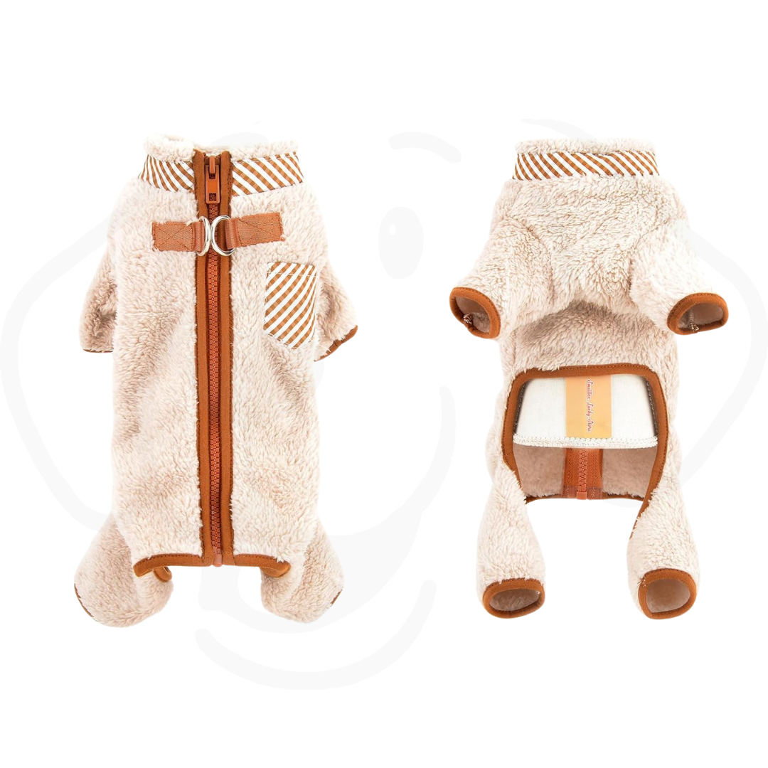 Plush Fleece Dog Coat For Small Dog With Double D-Ring Zipper On Back Pet Jumpsuit Puppy Pajamas Winter Fall Thermal Clothes