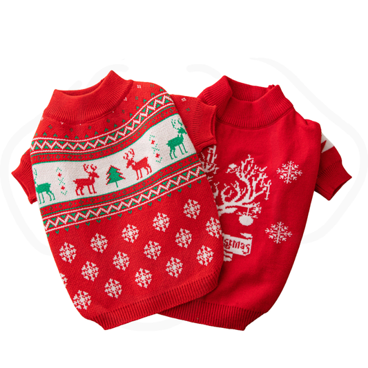Christmas Tree & Reindeer Dog Sweater – Cozy Knitted Holiday Pet Outfit