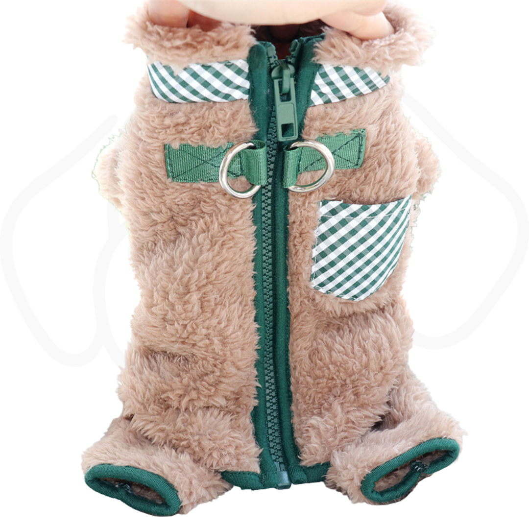 Plush Fleece Dog Coat For Small Dog With Double D-Ring Zipper On Back Pet Jumpsuit Puppy Pajamas Winter Fall Thermal Clothes