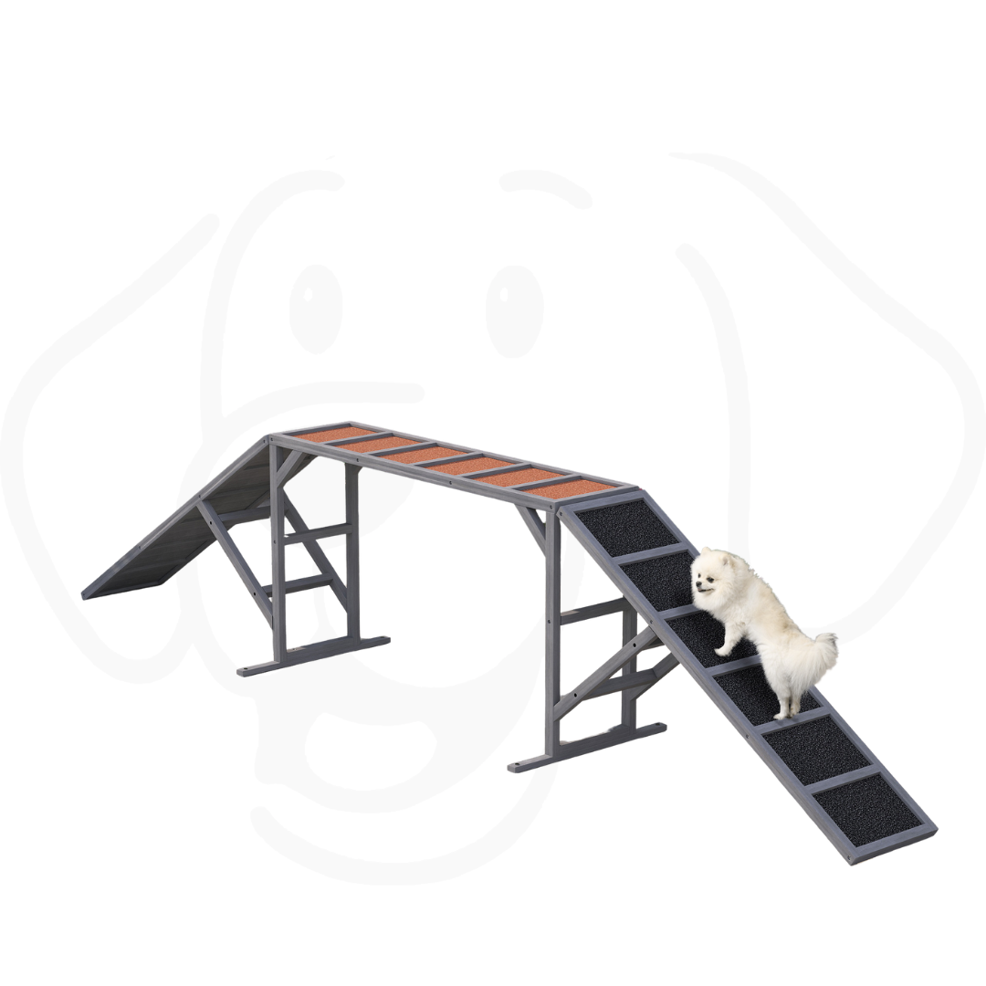 Dog Agility Training Ramp – Safety Bar, Non-Slip Surface & Outdoor Fir Wood Design