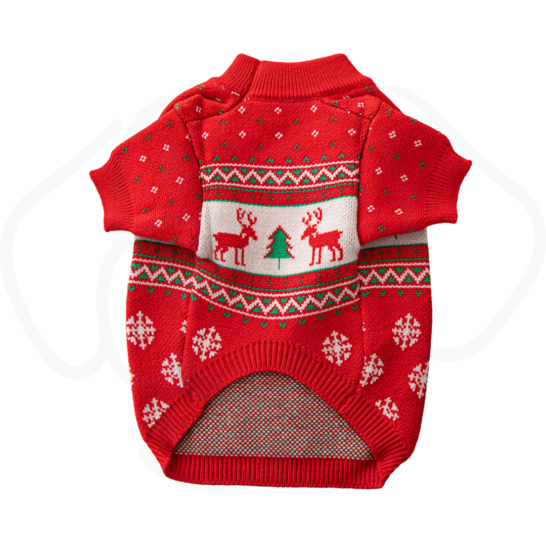 Christmas Tree & Reindeer Dog Sweater – Cozy Knitted Holiday Pet Outfit